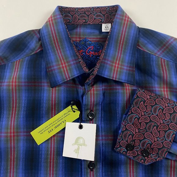 NWT Robert Graham Boomer Shirt Mens XS Classic Fit Blue Red Plaid Check Cotton - Picture 1 of 14